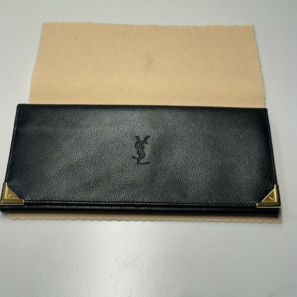 Vintage Yves Saint Laurent YSL Black Leather Cassandra Long Bifold Wallet EUC - Picture 1 of 16